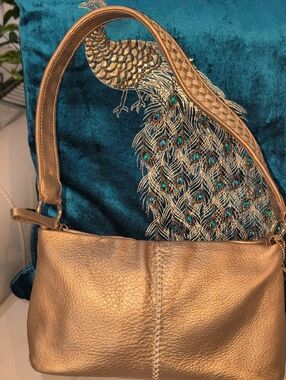 Metallic Gold Leather Shoulder Bag By Sak Pink Label